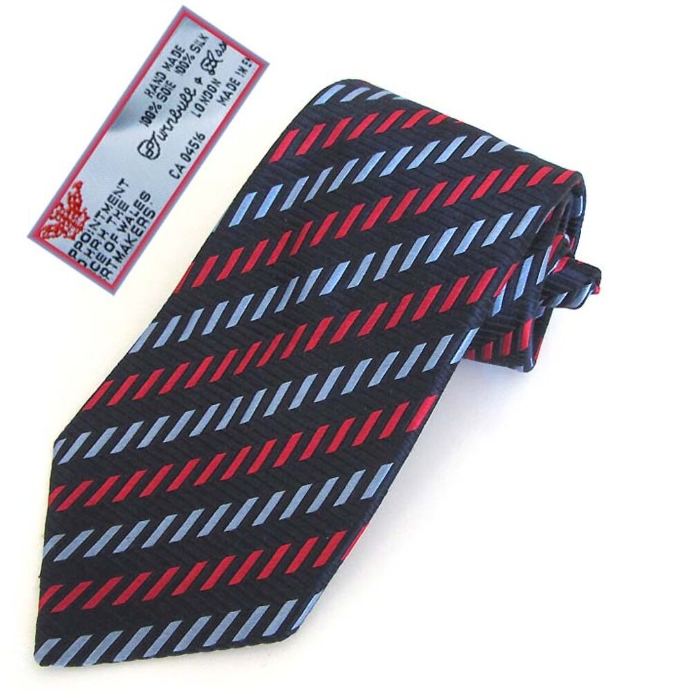 TURNBULL & ASSER navy striped pattern neck tie 100% silk
